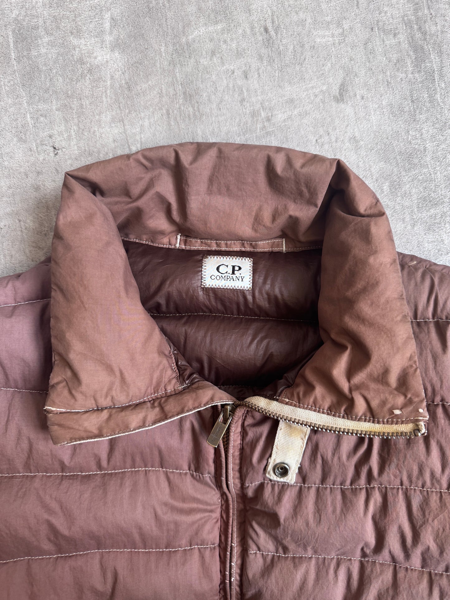 C.P. Company Contrast Stitch Brown Down Puffer Jacket