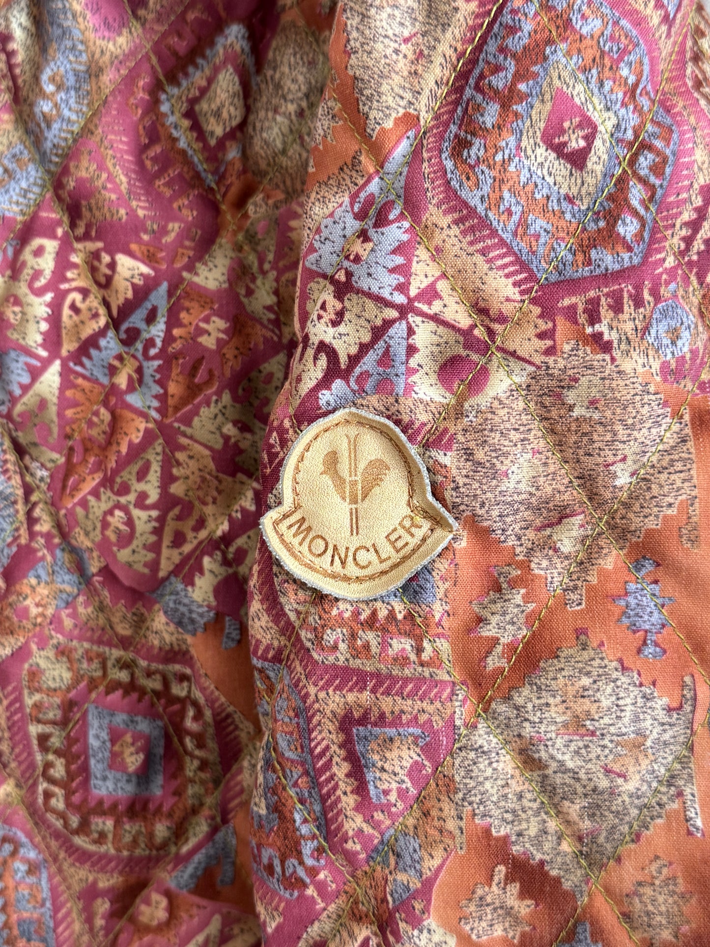 1980's Moncler Diamond Down Quilt Tapestry Ski Jacket