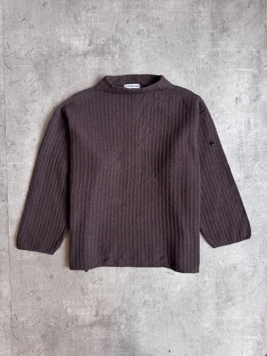 A/W 1994 Stone Island Brown Wool Rib Knit Mockneck Sweater