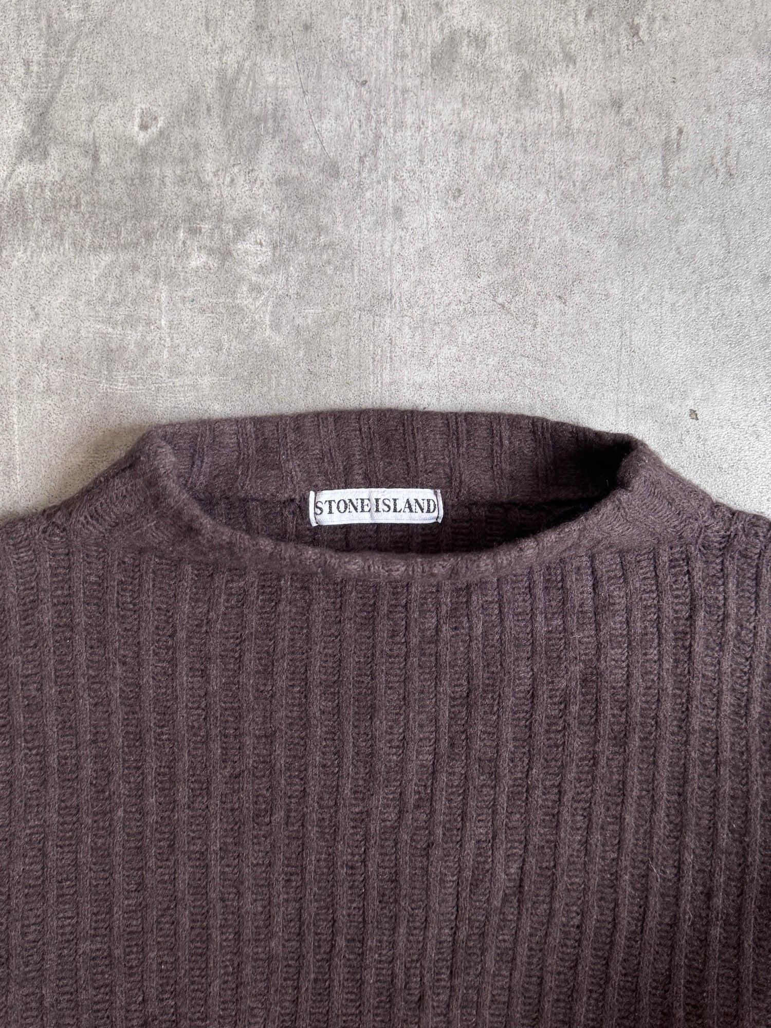 A/W 1994 Stone Island Brown Wool Rib Knit Mockneck Sweater