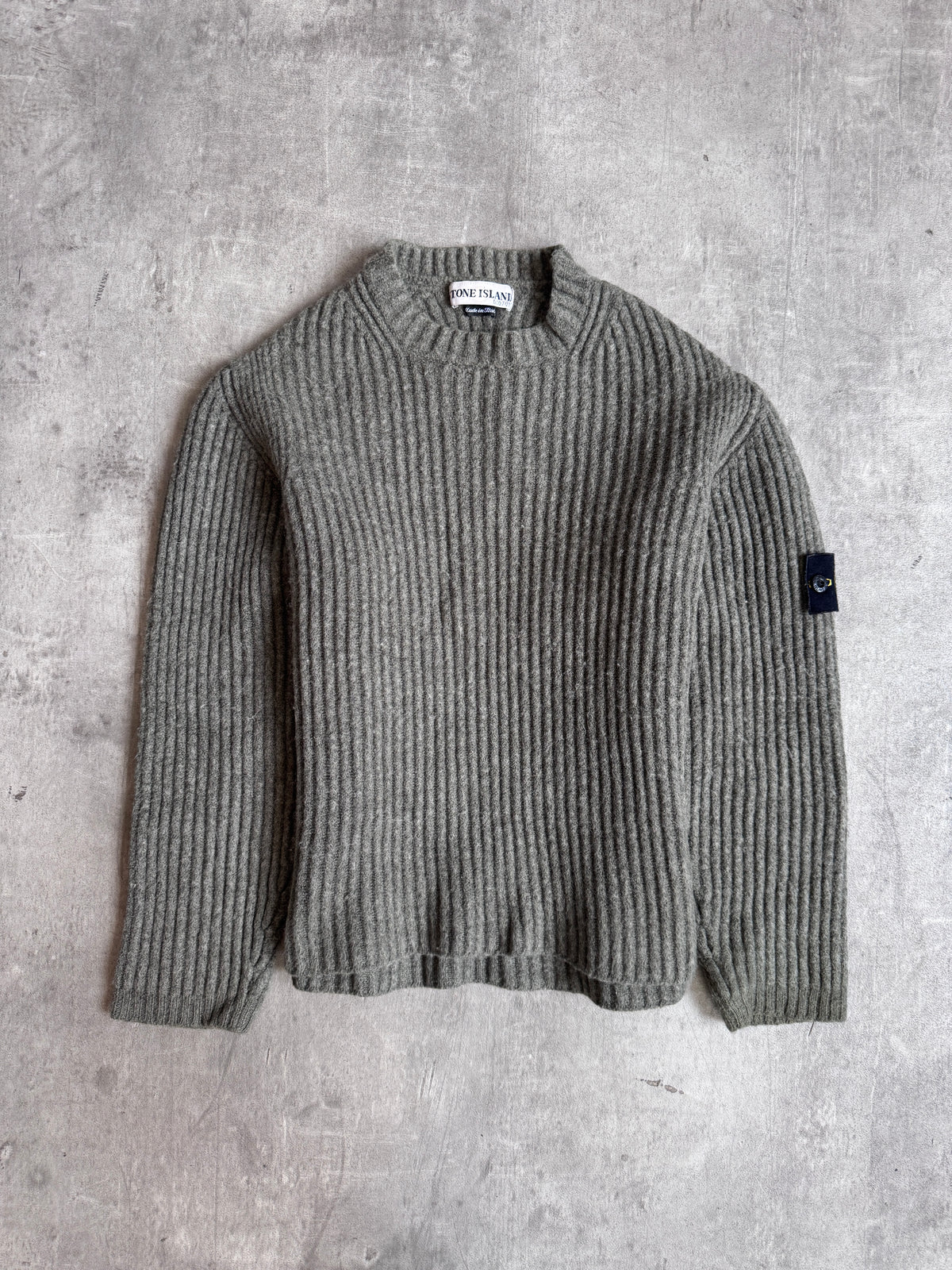 A/W 2001 Stone Island Khaki Wool Rib Knit Mockneck Sweater – Vintage