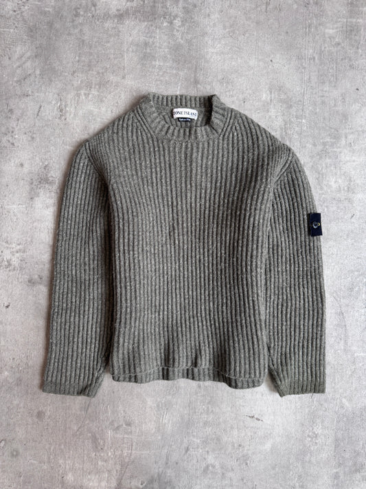 A/W 2001 Stone Island Khaki Wool Rib Knit Mockneck Sweater