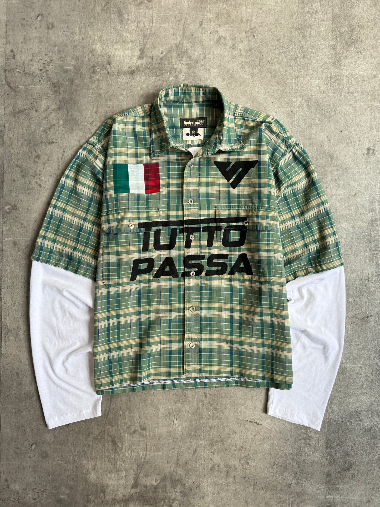VT Rework : Tutto Passa Check Cropped Reworked Green Shirt