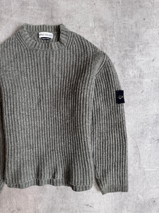 A/W 2001 Stone Island Khaki Wool Rib Knit Mockneck Sweater