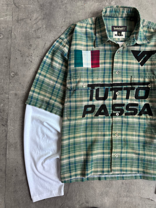 VT Rework : Tutto Passa Check Cropped Reworked Green Shirt