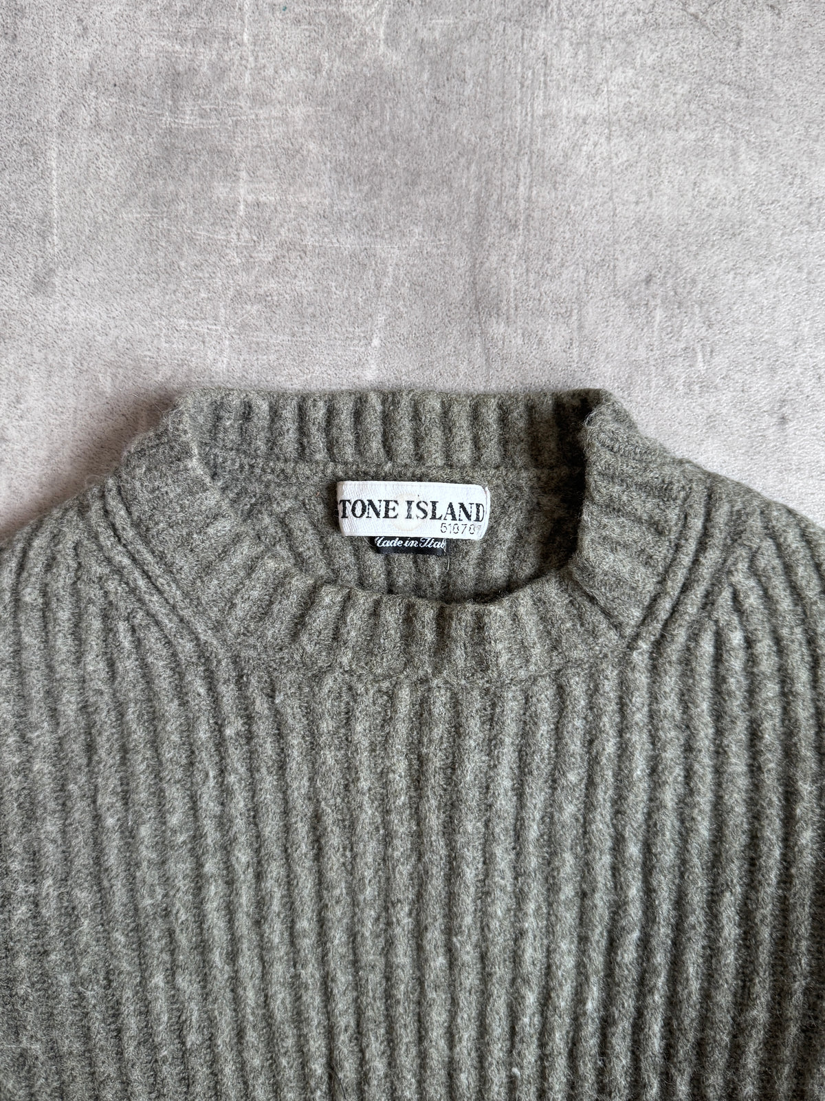 A/W 2001 Stone Island Khaki Wool Rib Knit Mockneck Sweater – Vintage