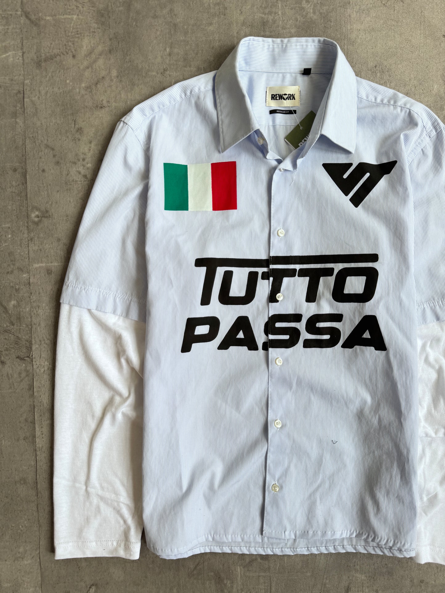 VT Rework : Tutto Passa Pinstripe Reworked Shirt