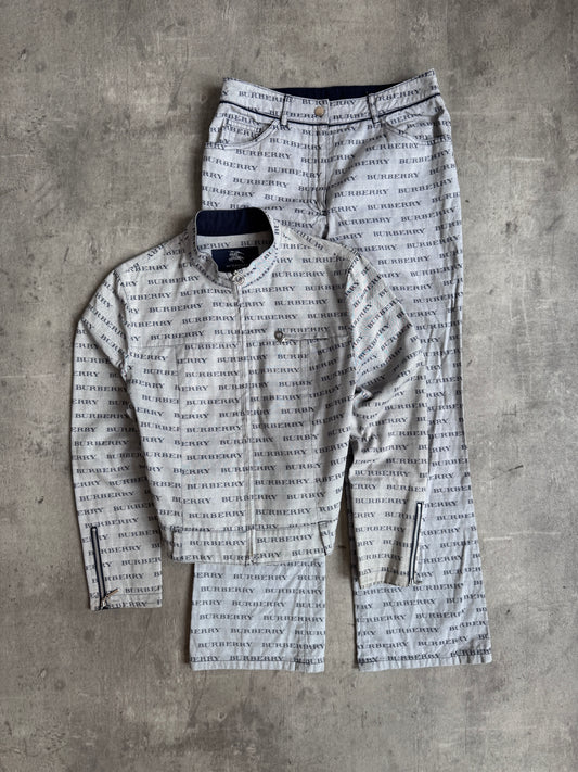 Burberry London Logo Full Print Denim Two Piece Trouser Set