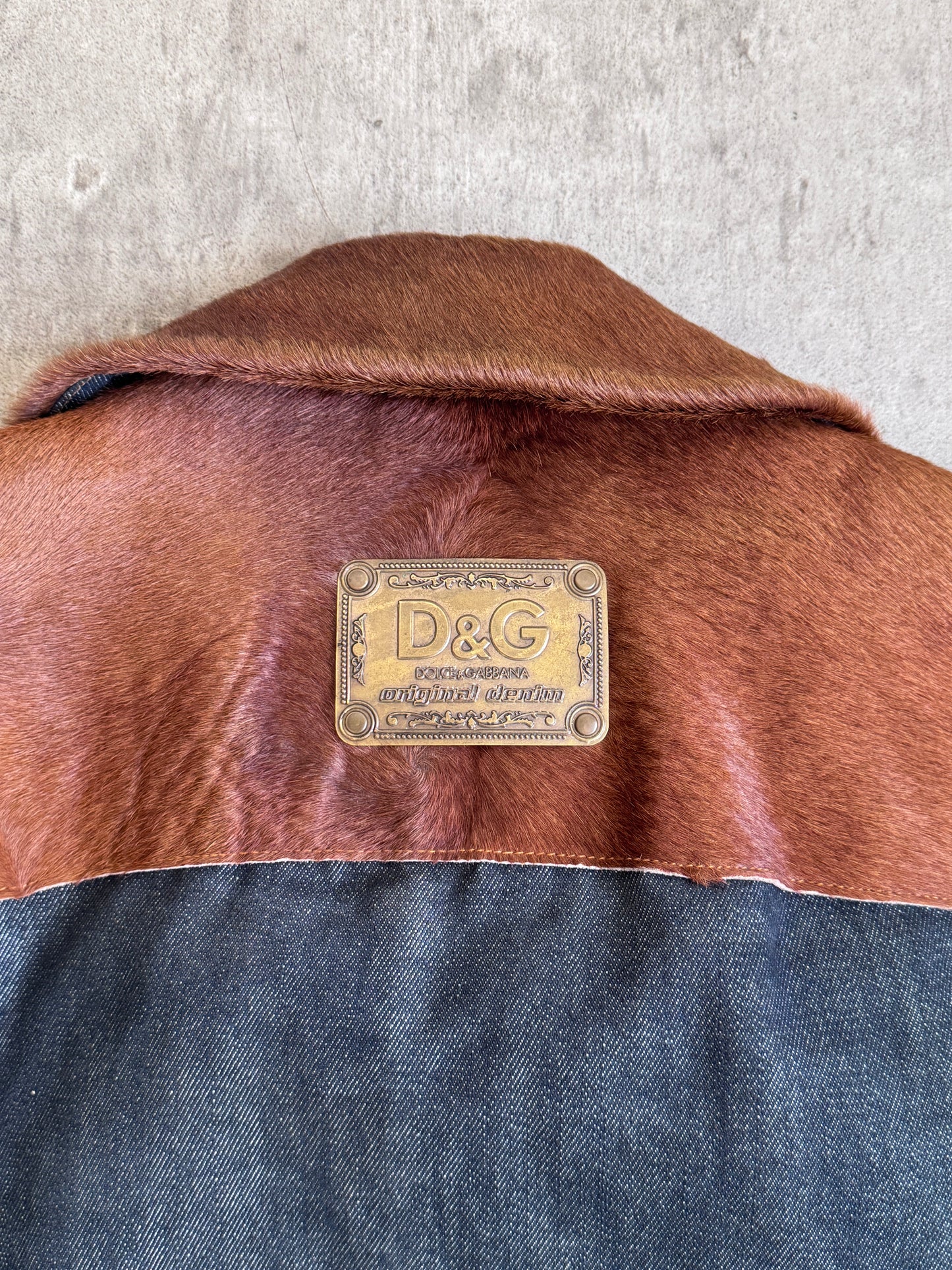 F/W 2005 Dolce & Gabanna Pony Hair Blanket Lined Denim Rider Jacket