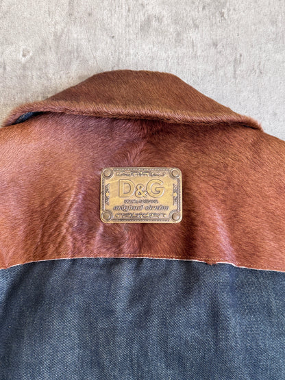 F/W 2005 Dolce & Gabanna Pony Hair Blanket Lined Denim Rider Jacket