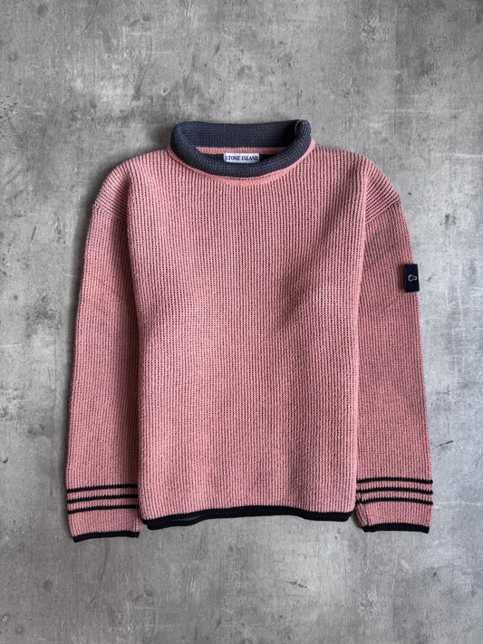 A/W 1998 Stone Island Garment Dyed Roll Neck Two Tone Chunky Sweater