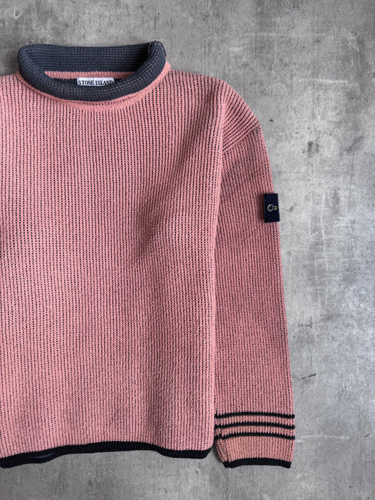 A/W 1998 Stone Island Garment Dyed Roll Neck Two Tone Chunky Sweater