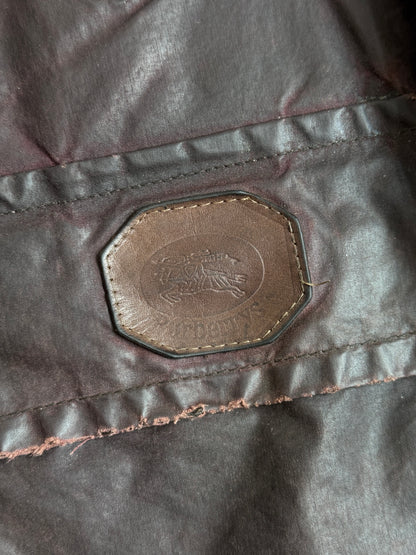 1980's Burberry Nova Check Lined Brown Oilskin Waxed Jacket