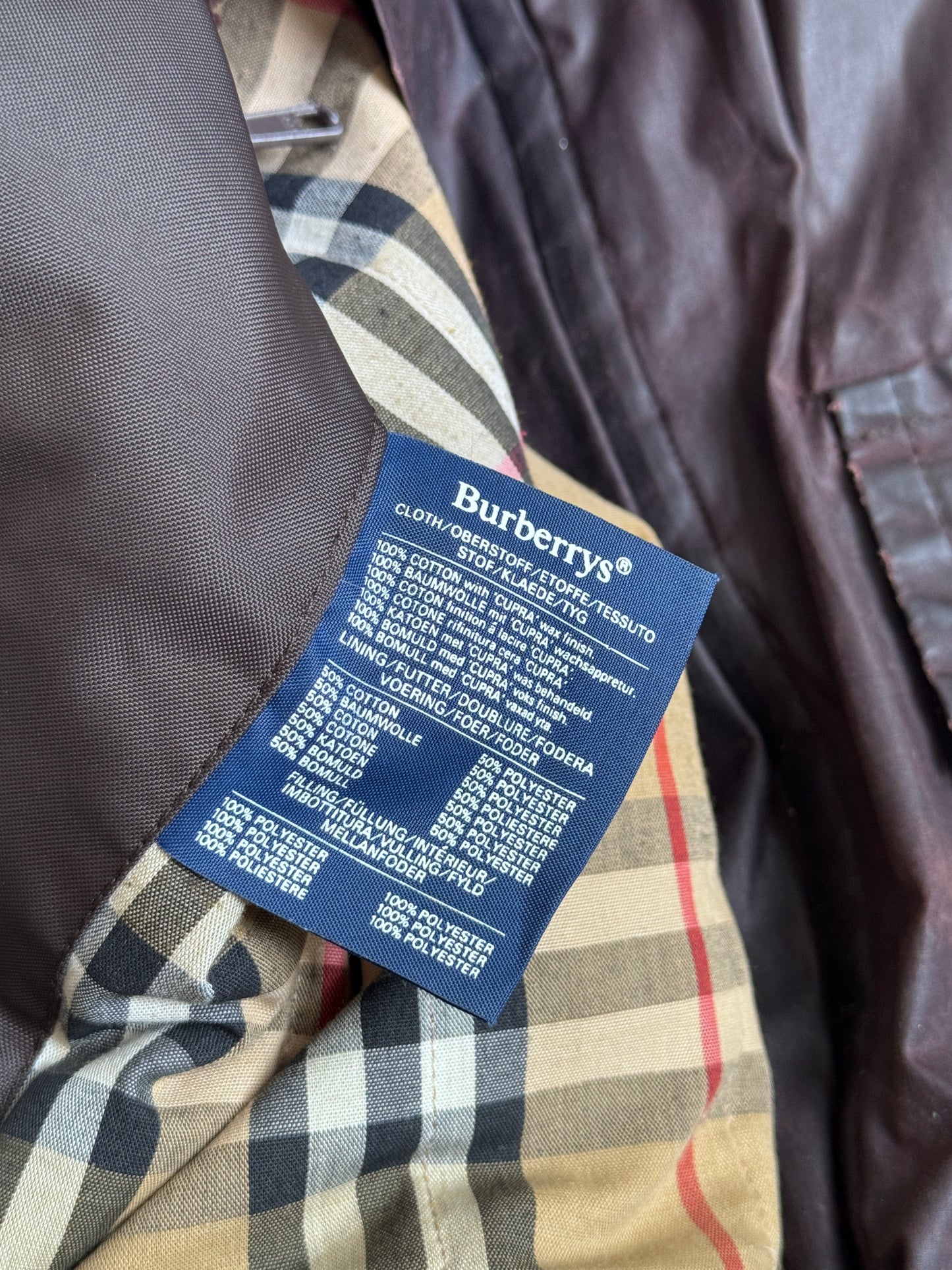 1980's Burberry Nova Check Lined Brown Oilskin Waxed Jacket