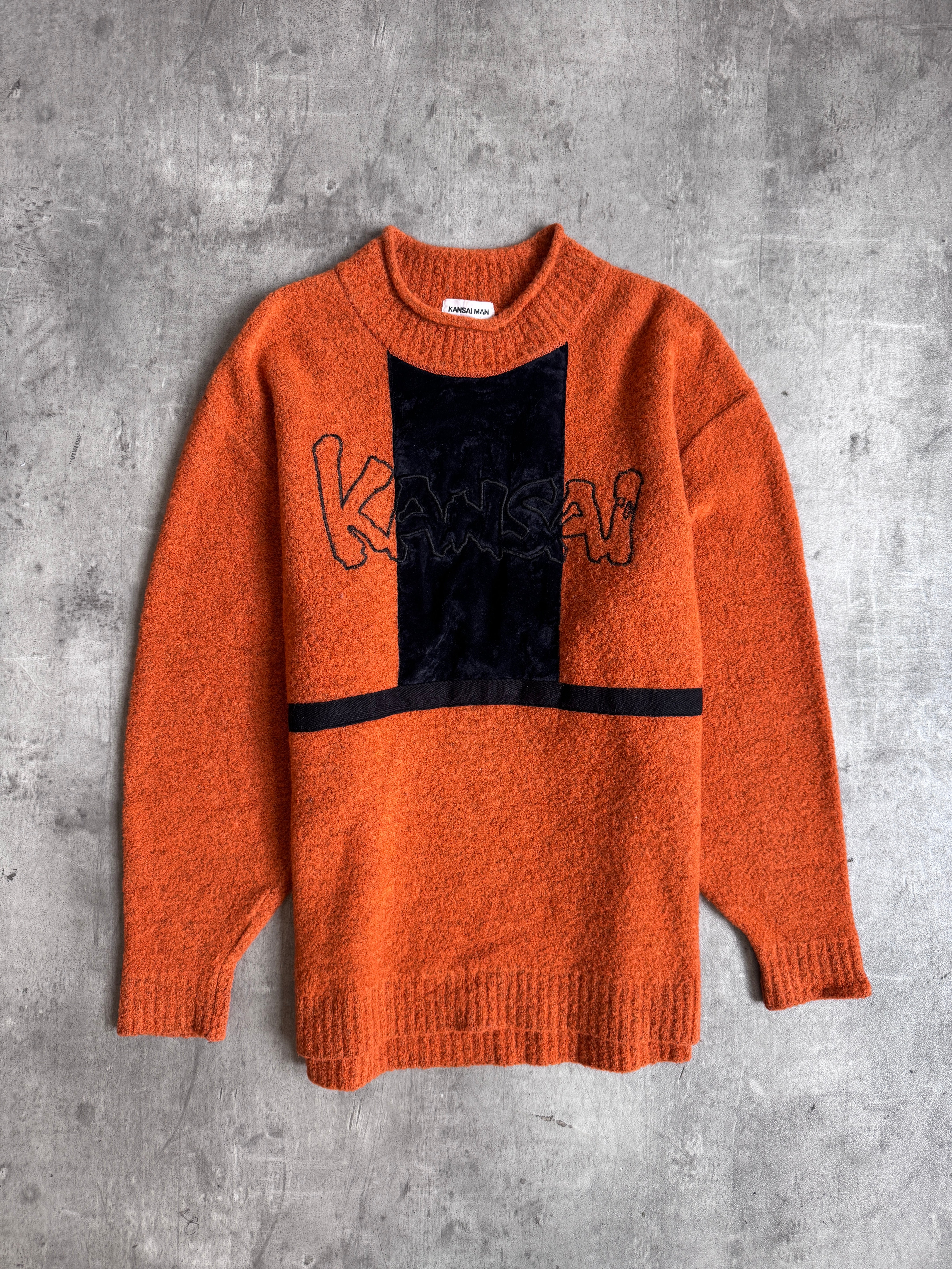 1990s Kansai Yamamoto Burnt Orange Textured Spellout Knit 1990s Kansai Yamamoto Burnt Orange Textured Spellout Knit
