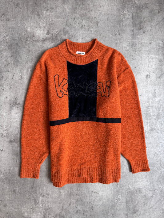 1990s Kansai Yamamoto Burnt Orange Textured Spellout Knit