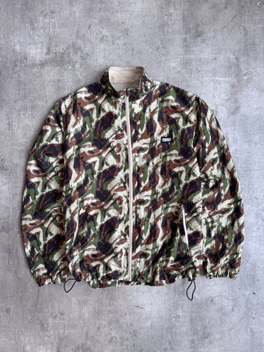1990s Stussy Camo Collarless Harrington Jacket