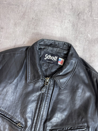 Schott "Highwayman" Black Leather Bomber Jacket