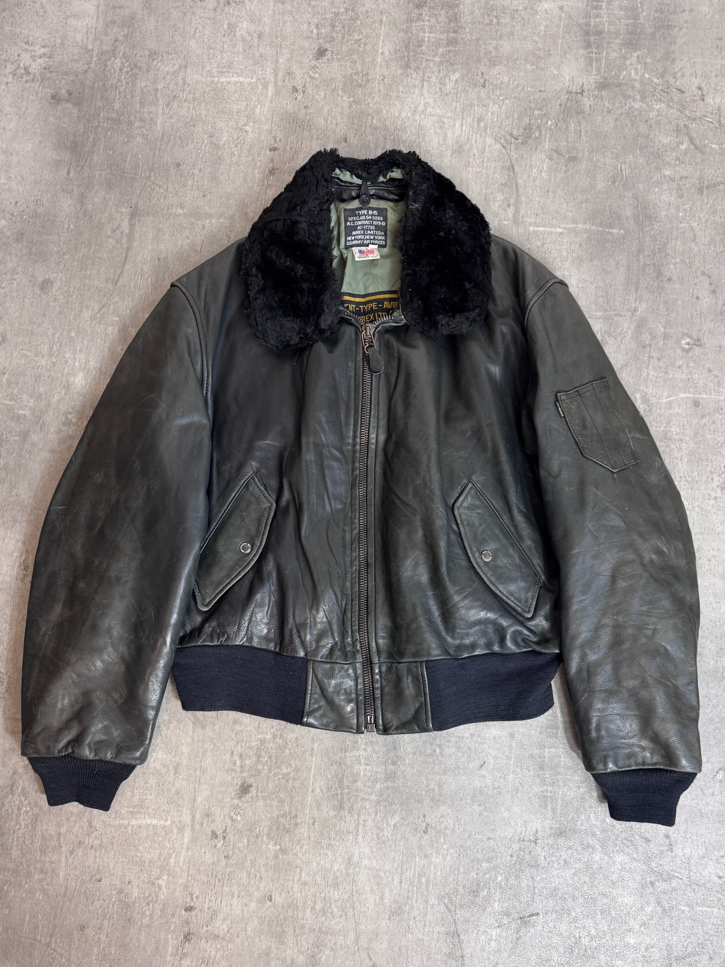 Avirex B-15 Weathered Dark Grey Modular Leather Jacket