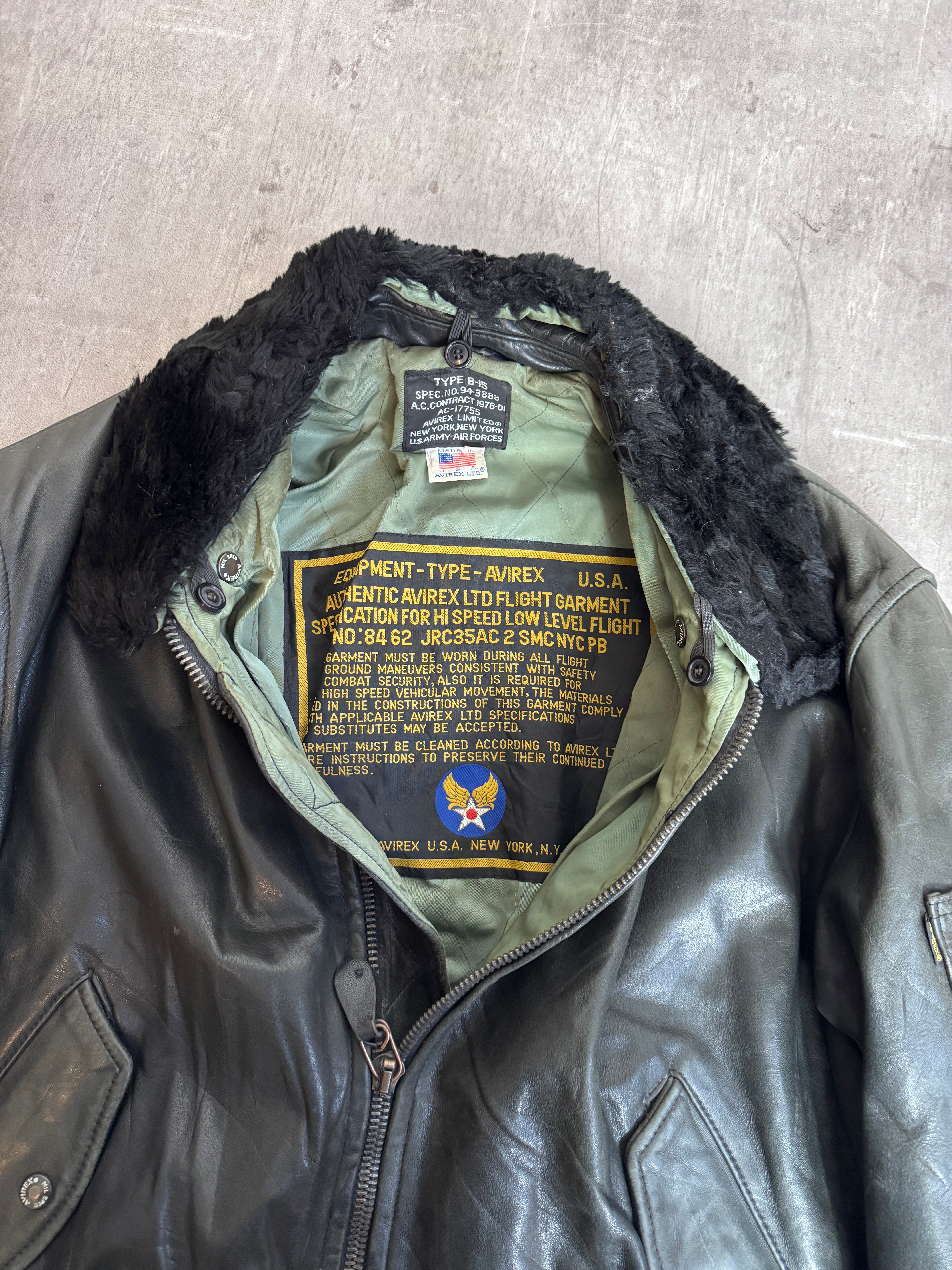 ジャケット・アウター VINTAGE AVIREX B-15 LEATHER Vintage Avirex B-15 Leather Flight Jacket – Classic Style – Revive