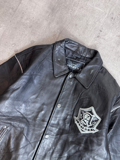 Avirex "75" Black Leather Diagonal Spellout Jacket