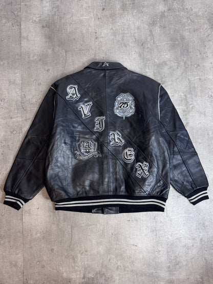 Avirex "75" Black Leather Diagonal Spellout Jacket