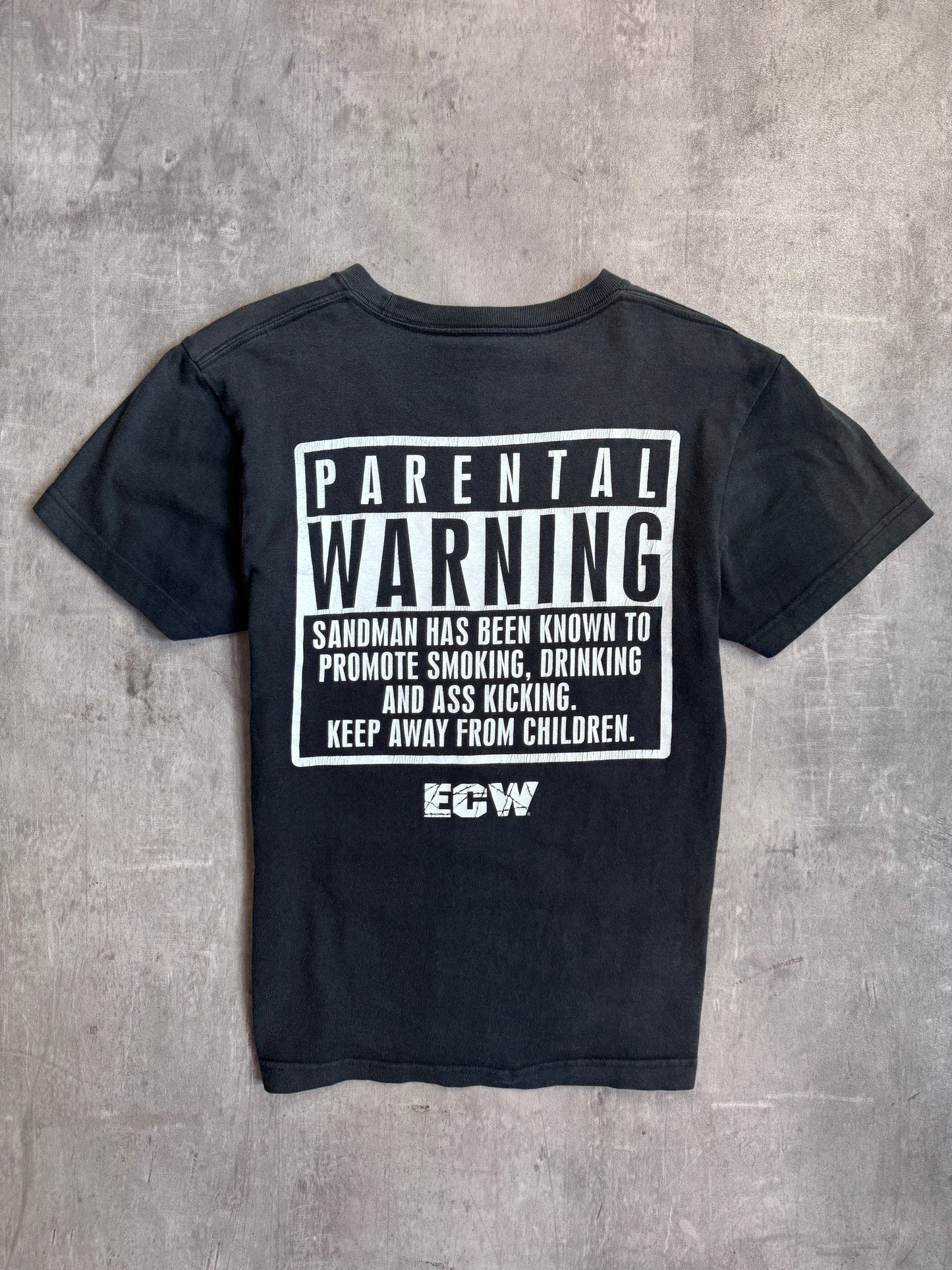Vintage 1998 Sandman Parental Warning ECW Double Graphic Tee