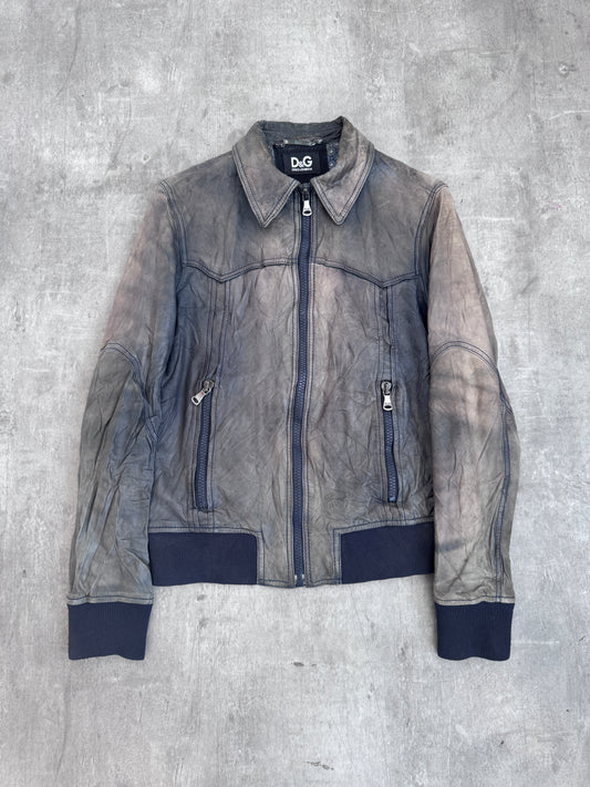 D&G Khaki Leather Moto Jacket