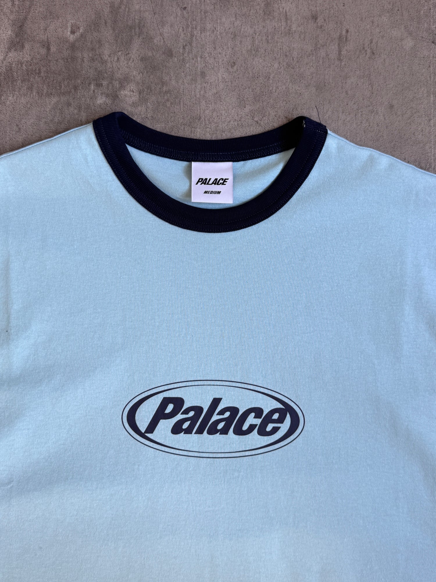 Palace Baby Blue Elipse Spellout Ringer Tee