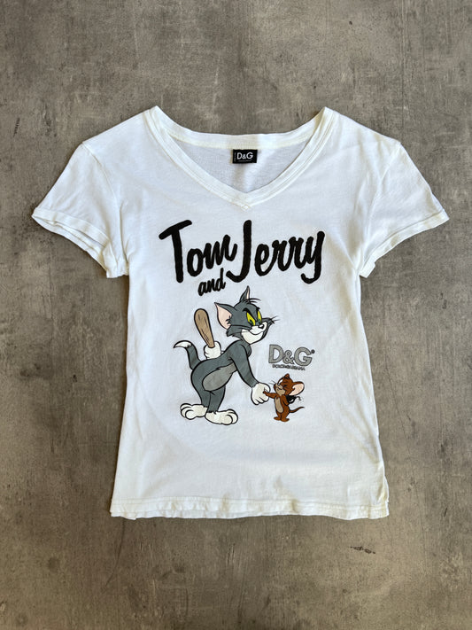 2000 Dolce & Gabbana Tom & Jerry Graphic Print V Neck Tee