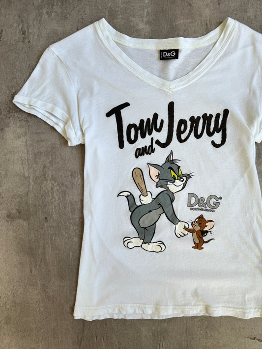 2000 Dolce & Gabbana Tom & Jerry Graphic Print V Neck Tee