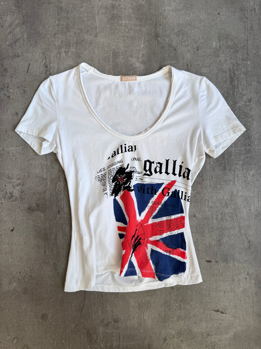 John Galliano Newspaper Union Jack Graphic Print V Neck Tee