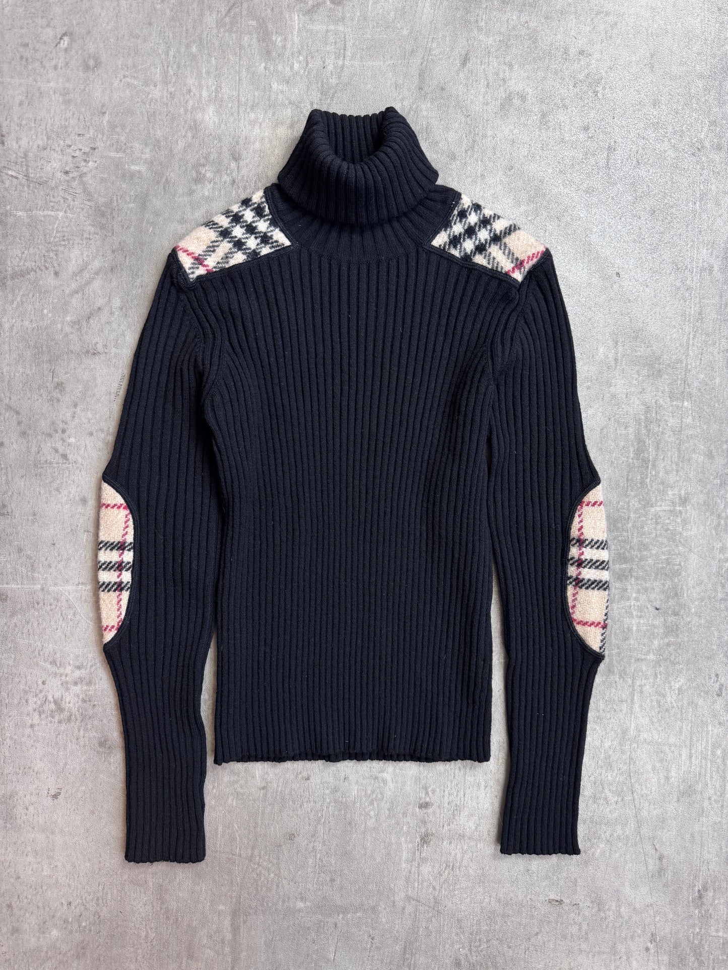Burberry Novacheck Knitted Merino Wool Black Turtleneck