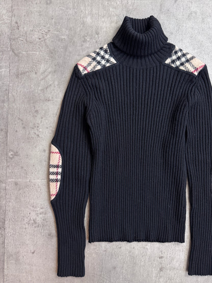 Burberry Novacheck Knitted Merino Wool Black Turtleneck
