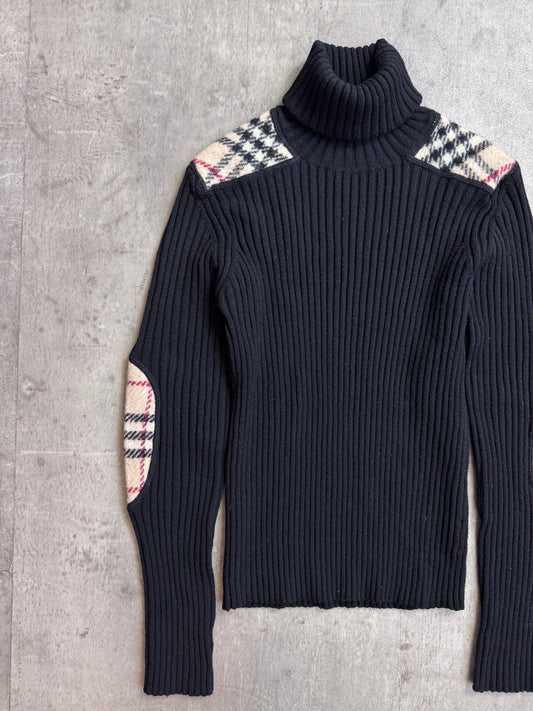 Burberry Novacheck Knitted Merino Wool Black Turtleneck
