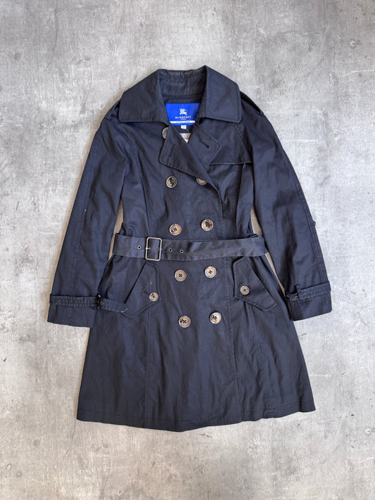 Burberry Navy Plaid Lined Double Breasted Trench