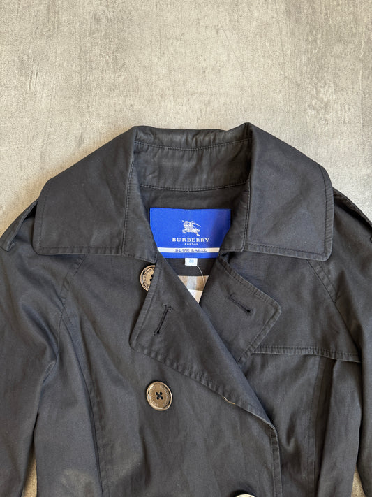 Burberry Navy Plaid Lined Double Breasted Trench