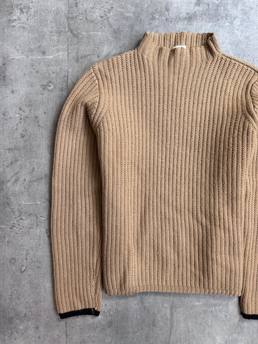 C.P. Company Heavyweight Brown Mock Neck Knitted Wool Sweater