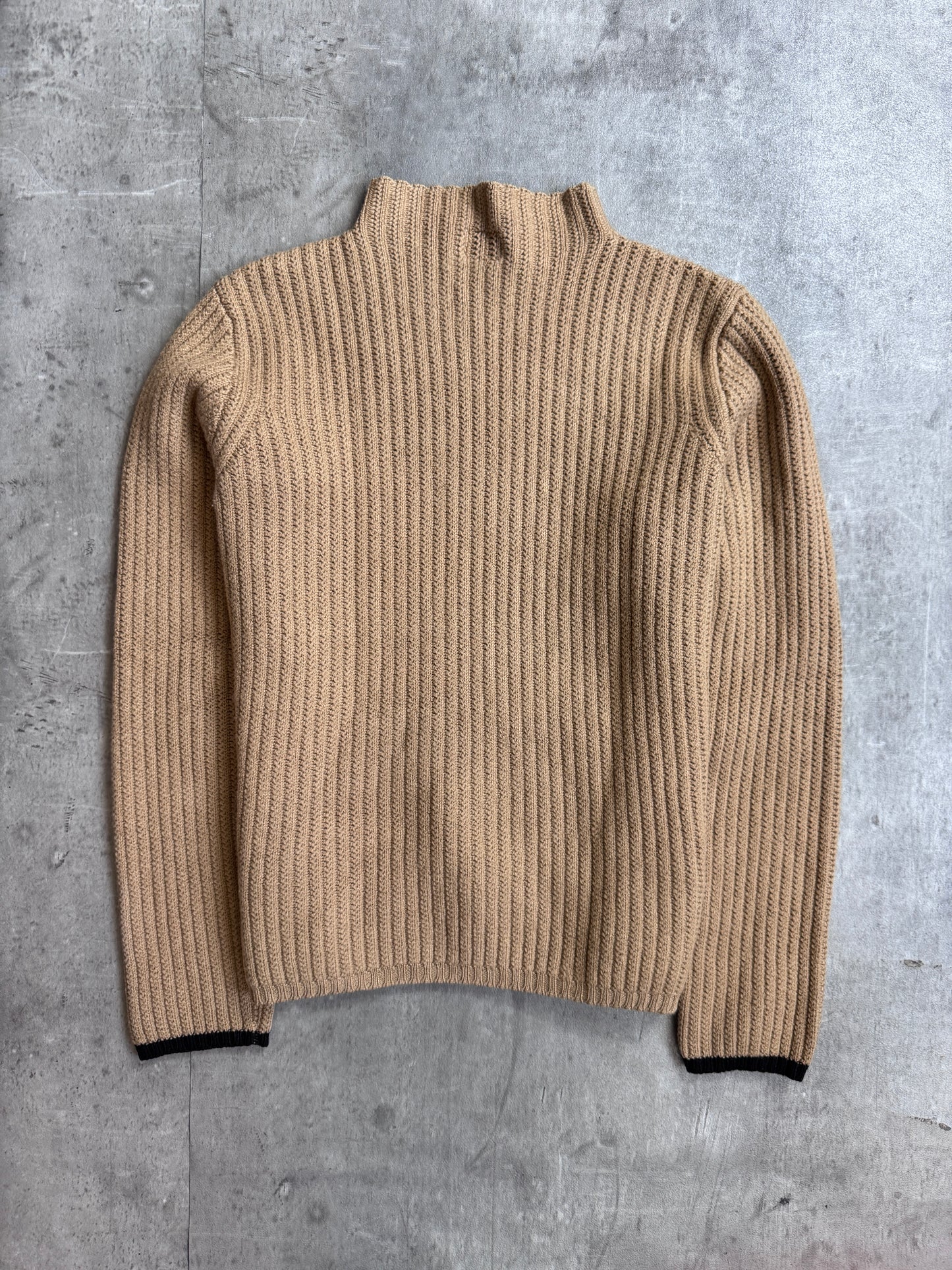 C.P. Company Heavyweight Brown Mock Neck Knitted Wool Sweater