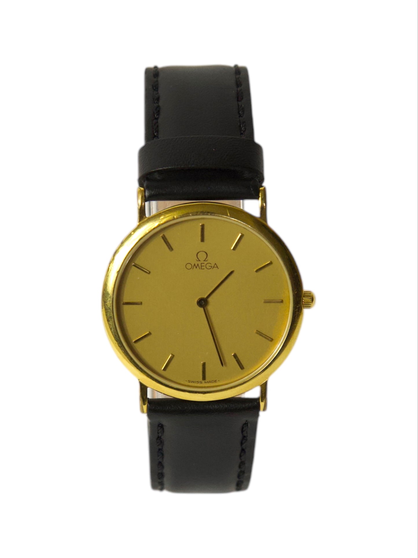 Omega Deville Model 591.0018 Black Strap Gold Watch