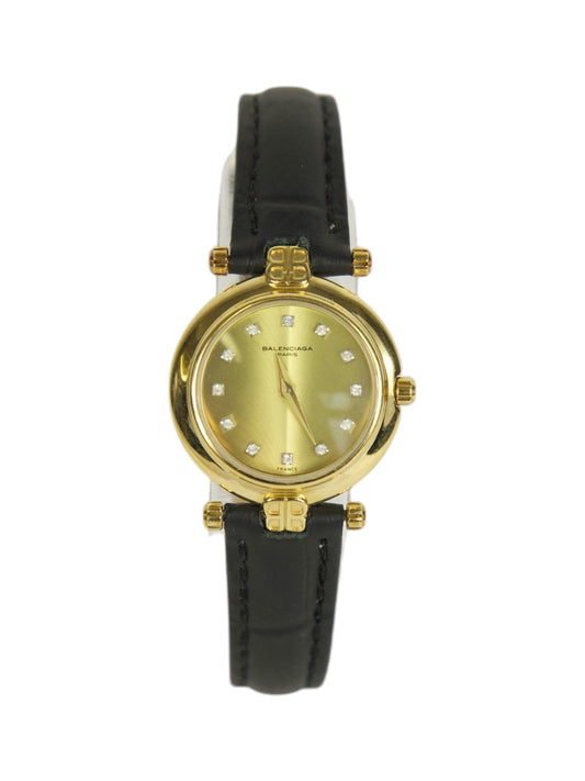 Balenciaga Model 621 Black Strap Gold Watch