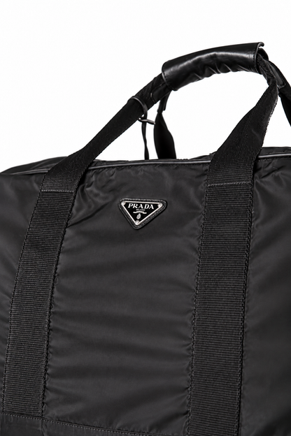 Prada Tessuto Nylon Leather Strap Detailed Duffle Bag