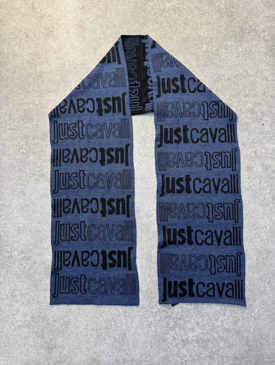 Just Cavalli Two-Tone Knitted Logo Wool Scarf