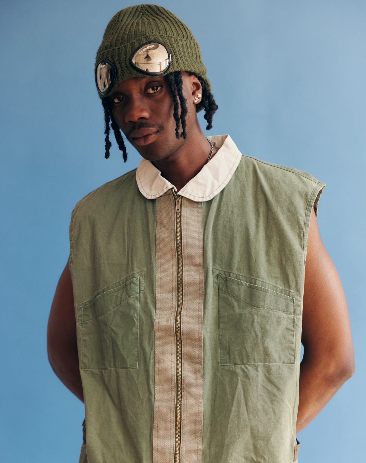 SS1988 Stone Island Marina Reversible Washed Green Tela Stella Collared Vest