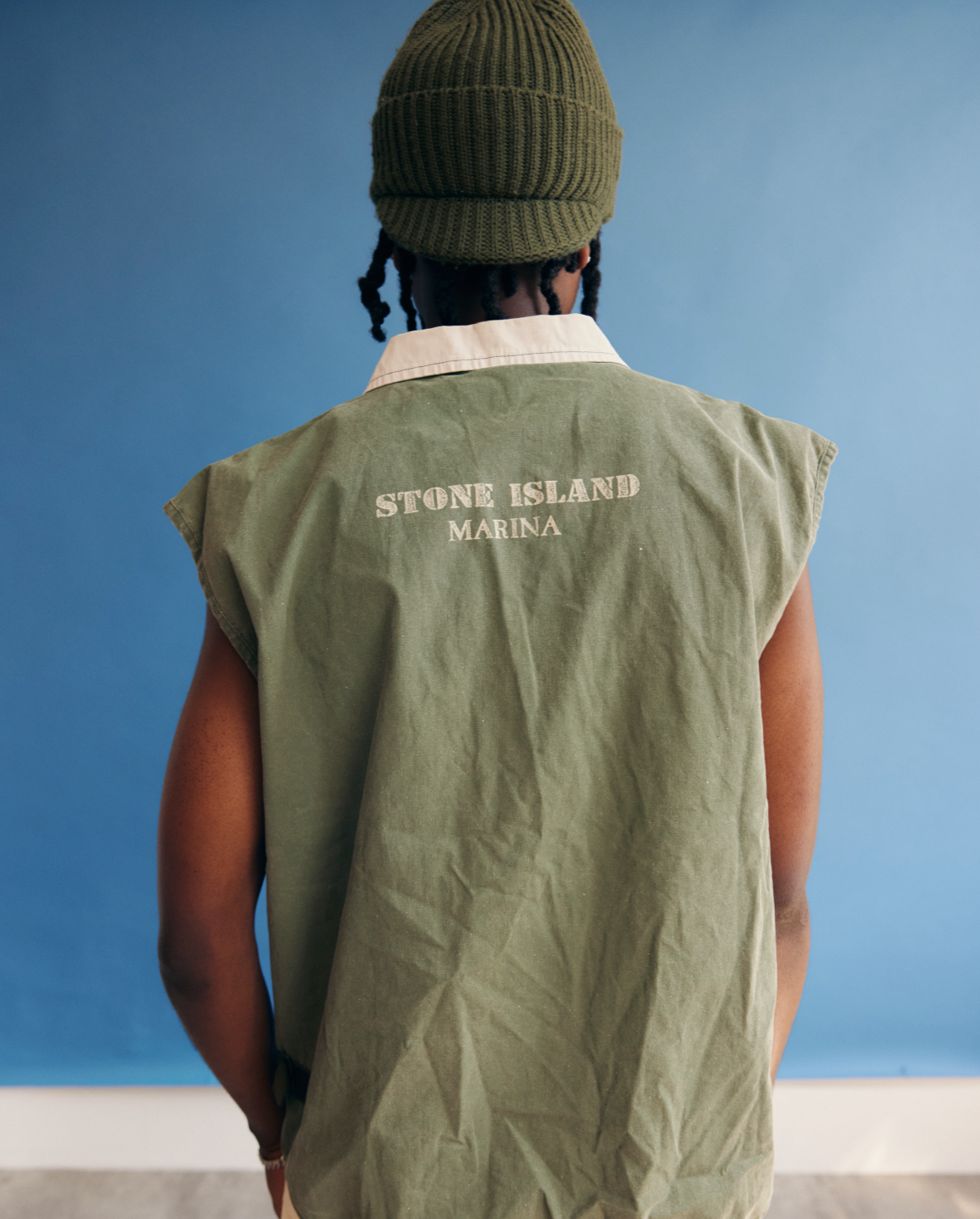 SS1988 Stone Island Marina Reversible Washed Green Tela Stella Collared Vest