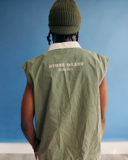 SS1988 Stone Island Marina Reversible Washed Green Tela Stella Collared Vest