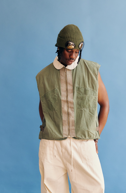 SS1988 Stone Island Marina Reversible Washed Green Tela Stella Collared Vest