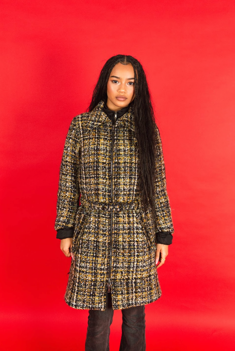 2000's Prada Bouclé Tweed Double Lined Belted Overcoat