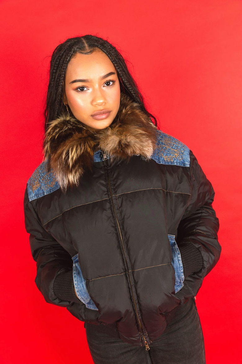 2000's Cavalli Rabbit Fur Denim Trim Down Puffer Jacket