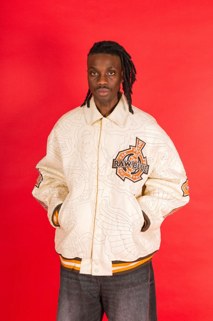 2000's Raw Blue Embellished Contrast Stitch Varsity Bomber Jacket